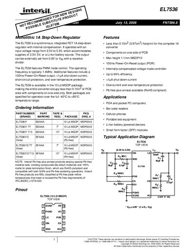 Intersil EL7536 Step-Down Regulator Datasheet