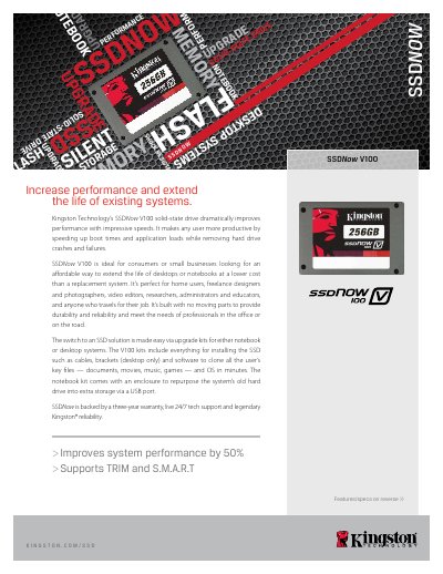 Kingston SSDNow V100 Datasheet - cover page