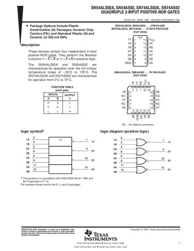 Texas Instruments SN54ALS02A SN54AS02 SN74ALS02A SN74AS02 Datasheet Handbook - cover page