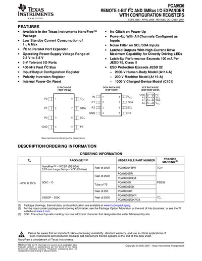 Texas Instruments PCA9536 Datasheet - cover page
