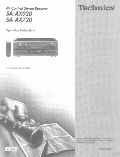 Technics SA-AX920 Stereo Receiver Operating Instructions - cover page