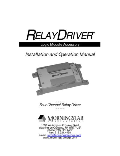 Morningstar Relay Driver Installation and Operation Manual - cover page