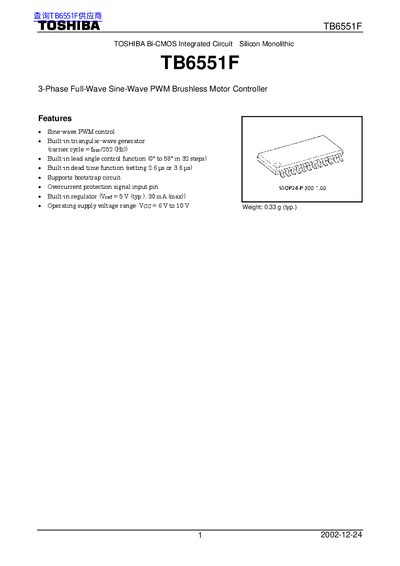 Toshiba TB6551F Brushless Motor Controller Datasheet