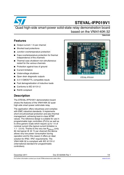 STMicroelectronics STEVAL-IFP019V1 Quad High-Side Smart-Power SSR Data Brief