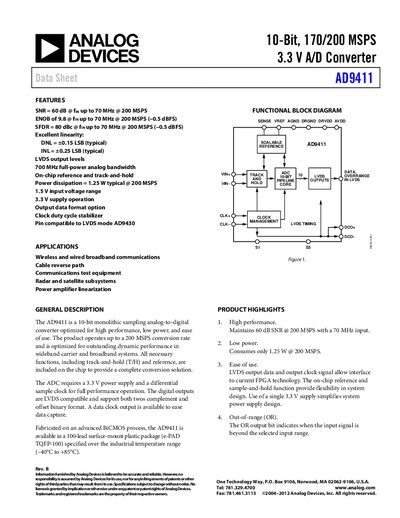 Analog Devices AD9411 Datasheet - cover page
