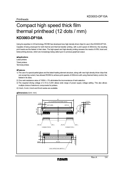 ROHM KD3003-DF10A Thermal Printhead Datasheet - cover page