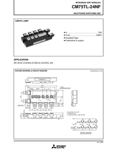 Mitsubishi CM75TL-24NF IGBT Module Datasheet - cover page