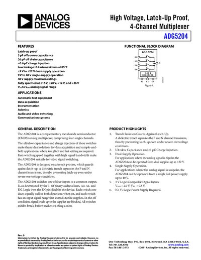 Analog Devices ADG5204 Datasheet - cover page