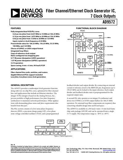 Analog Devices AD9572 Multi-output Clock Generator Datasheet Rev B - cover page