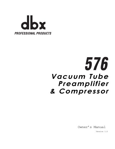 dbx 576 Vacuum Tube Preamplifier & Compressor Owner's Manual - cover page