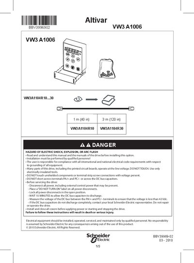 Schneider Electric Altivar VW3 A1006 Manual - cover page