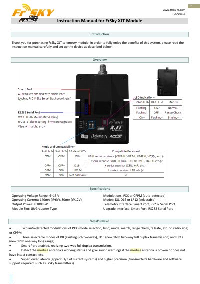 FrSky XJT Module Instruction Manual - cover page
