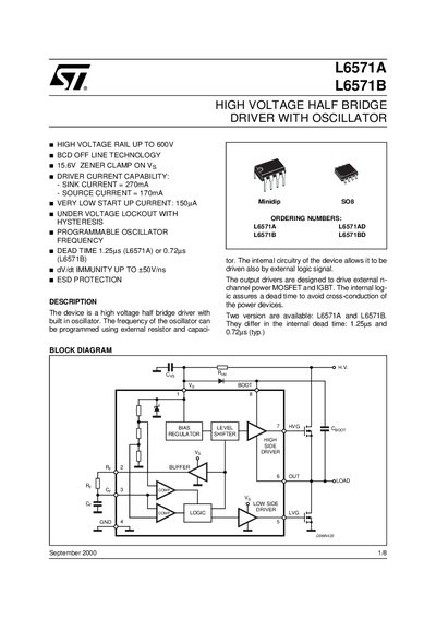 STMicroelectronics L6571A L6571B High Voltage Half Bridge Driver Datasheet - cover page