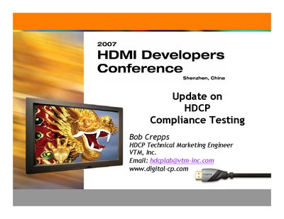 HDMI Developers Conference Update on HDCP Compliance Testing - cover page