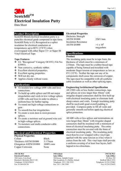 3M Scotchfil Electrical Insulation Putty Data Sheet - cover page