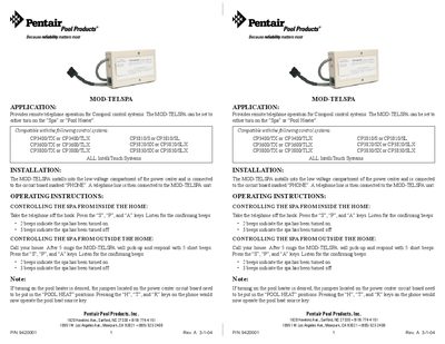 Pentair MOD-TELSPA Installation and Operating Instructions - cover page