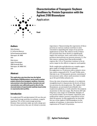 Agilent 2100 Bioanalyzer Characterization of Transgenic Soybean Seedlines Application Note - cover page