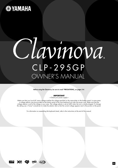 Yamaha CLP-295GP Clavinova Owner's Manual - cover page