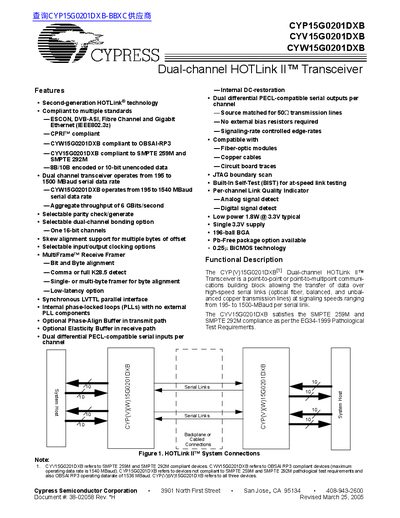 CYPRESS CYW15G0201DXB CYV15G0201DXB CYP15G0201DXB Dual-channel HOTLink II Transceiver handbook - cover page