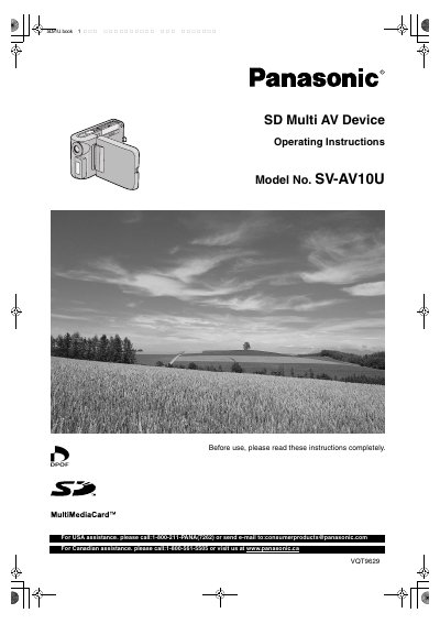 Panasonic SV-AV10U SD Multi AV Device Operating Instructions - cover page
