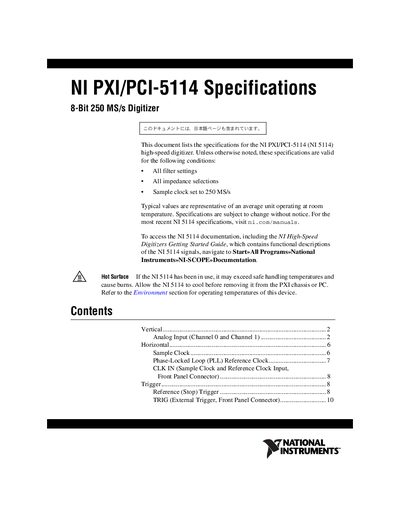 National Instruments PXI/PCI-5114 Specifications