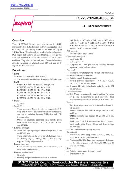 Sanyo LC723732/40/48/56/64 ETR Microcontrollers Datasheet - cover page