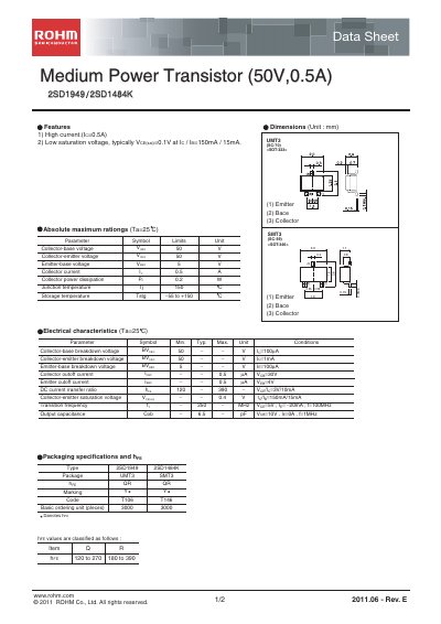 ROHM 2SD1949/2SD1484K Datasheet - cover page