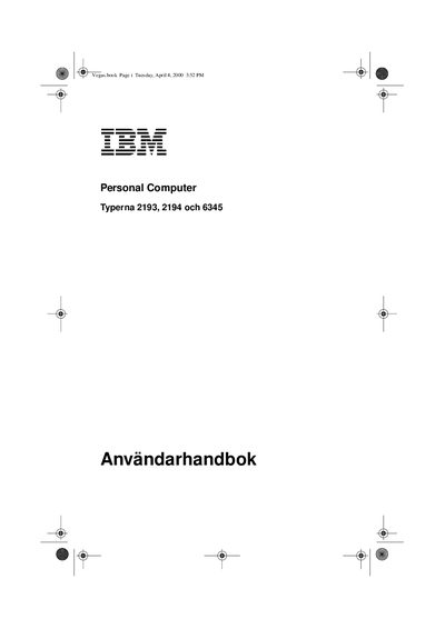 IBM Personal Computer 2193/2194/6345 User Manual - cover page