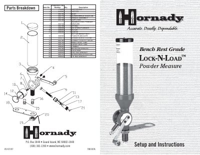 Hornady Bench Rest Grade Lock-N-LOAD Powder Measure Setup and Instructions - cover page