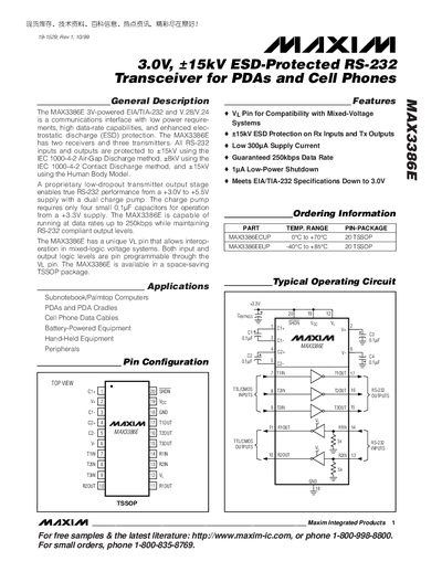 Maxim MAX3386E RS-232 Transceiver Datasheet - cover page