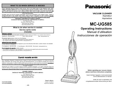 Panasonic MC-UG585 Vacuum Cleaner Operating Instructions - cover page