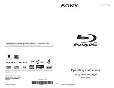 Sony BDP‑S470 Blu‑ray Disc Player User Manual
