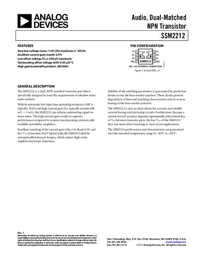 Analog Devices SSM2212 Datasheet - cover page
