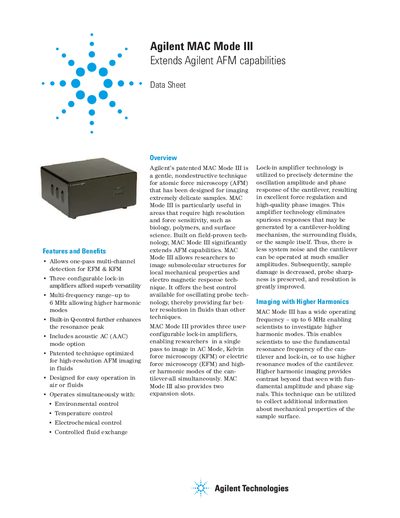 Agilent MAC Mode III AFM Capability Data Sheet - cover page