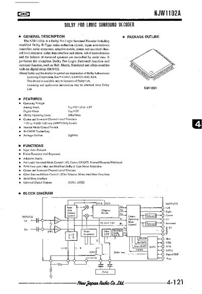 JRC NJW1102A Dolby Pro Logic Surround Decoder Datasheet - cover page