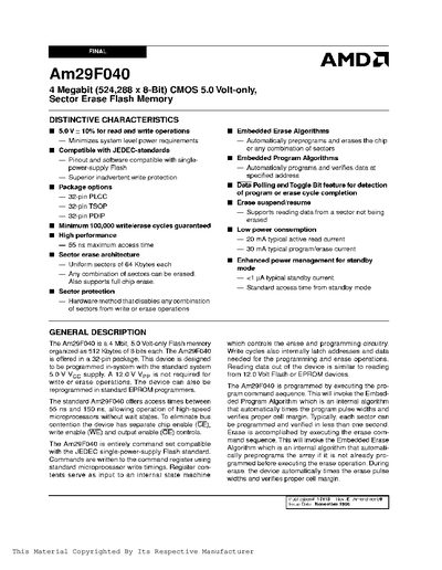 AMD Am29F040 Flash Memory Datasheet - cover page