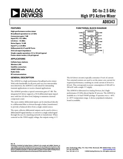 Analog Devices AD8343 Active Mixer Product Handbook - cover page