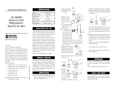 Hanna Instruments HI 38080 Calcium and Magnesium Test Kit Instruction Manual - cover page