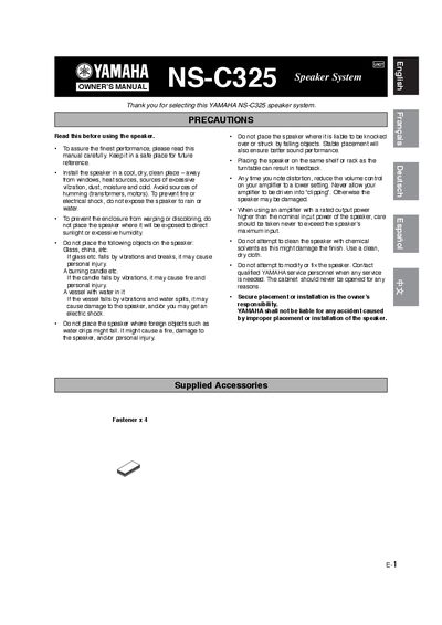Yamaha NS-C325 Speaker System Owner's Manual - cover page