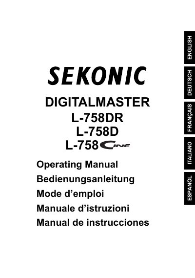 Sekonic DigitalMaster L-758DR/L-758D/L-758Cine Operating Manual - cover page