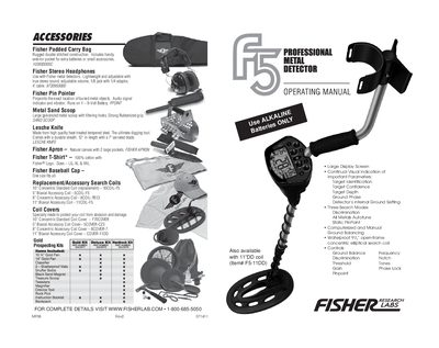 Fisher F5 Metal Detector Operating Manual - cover page