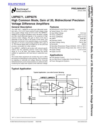 National Semiconductor LMP8271, LMP8276 Datasheet - cover page