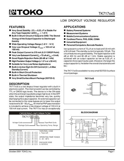 TOKO TK717xxS Low Dropout Voltage Regulator Datasheet - cover page