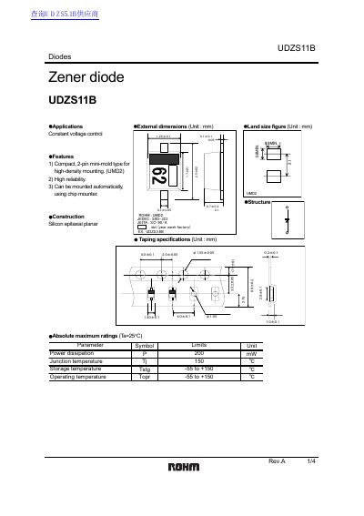 ROHM UDZS1 1B Zener Diode Datasheet - cover page