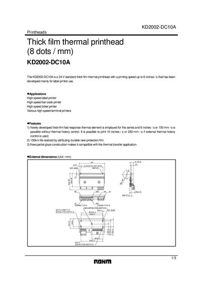 ROHM KD2002-DC10A Printhead Manual - cover page
