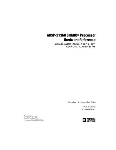 ANALOG DEVICES ADSP-21367 ADSP-21368 ADSP-21369 ADSP-21371 ADSP-21375 hardware Manual - cover page