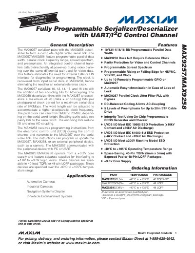 Maxim MAX9257/MAX9258 Serializer/Deserializer Datasheet