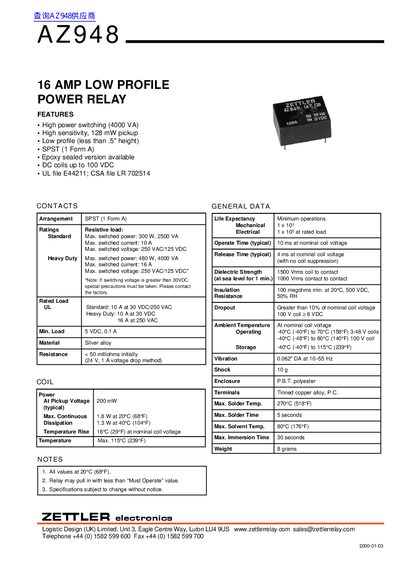 ZETTLER AZ948 Relay Datasheet - cover page