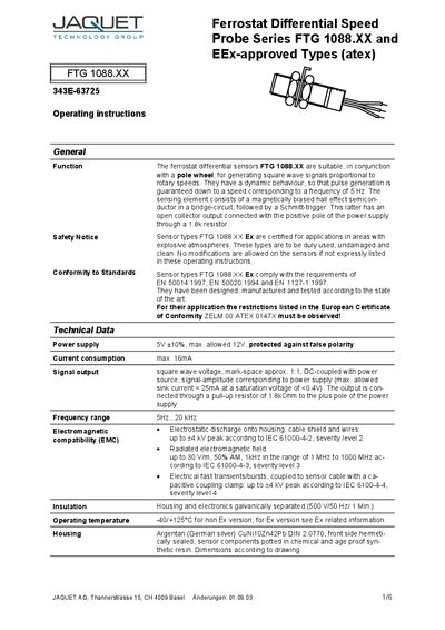 Jaquet FTG 1088.xx Technology Data Sheet