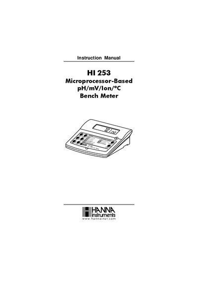 Hanna Instruments HI 253 Bench Meter Instruction Manual - cover page